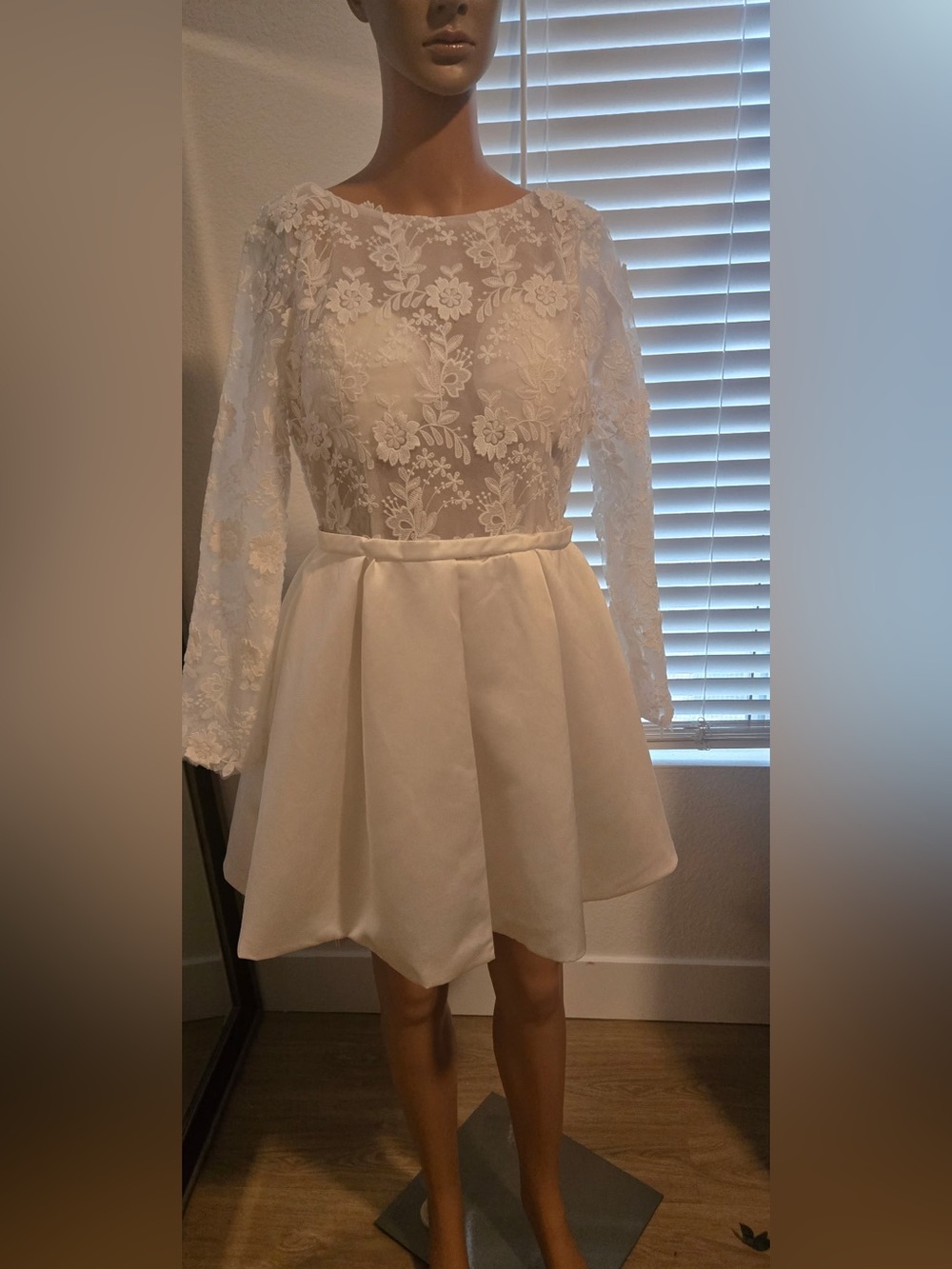 Elegant White Lace & Satin Dress